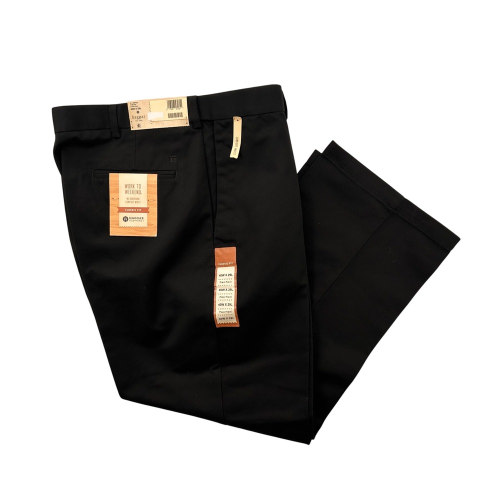 Haggar Work to Weekend Mens Black Classic Fit No Iron Chinos 40W x 29L